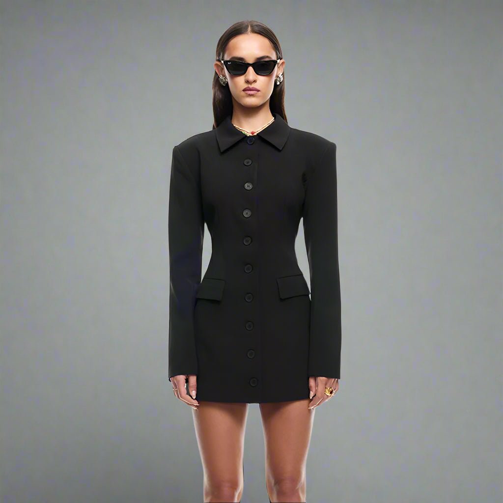 Sexy Slim - Fit Collared Single - Breasted Blazer Dress - TayDiane