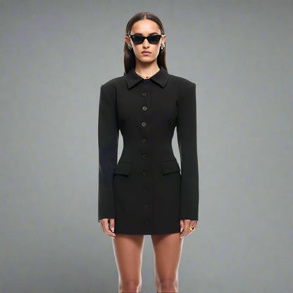 Sexy Slim - Fit Collared Single - Breasted Blazer Dress - TayDiane