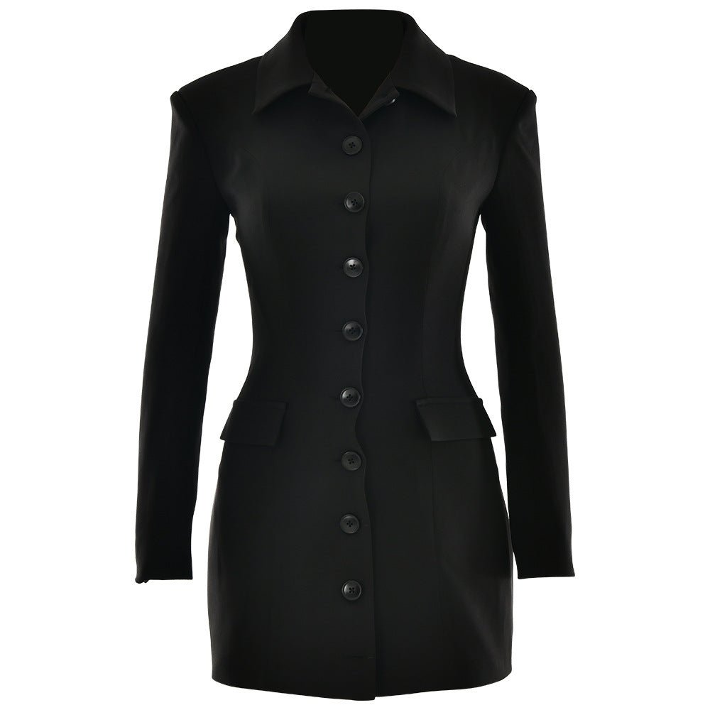 Sexy Slim - Fit Collared Single - Breasted Blazer Dress - TayDiane