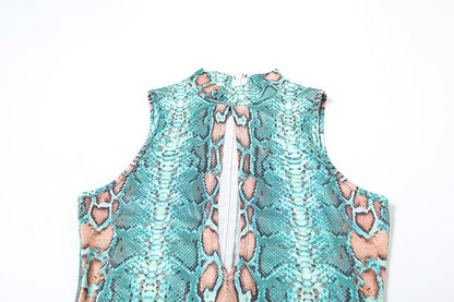Sexy Snakeskin Printed Jumpsuit - TayDiane