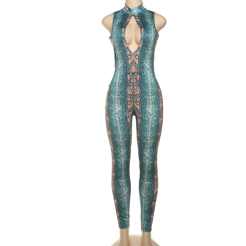 Sexy Snakeskin Printed Jumpsuit - TayDiane