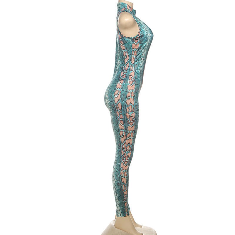 Sexy Snakeskin Printed Jumpsuit - TayDiane