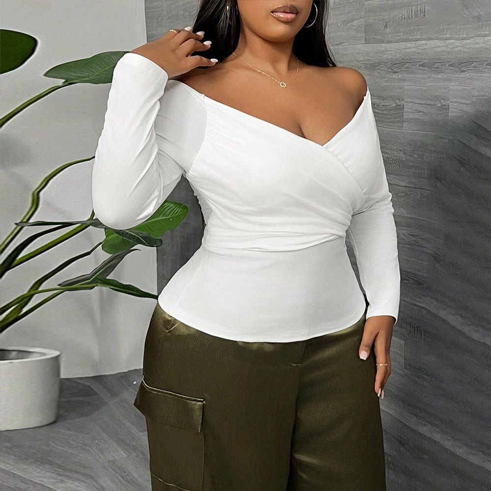 Sexy V - Neck Off Shoulder Long Sleeve Blouse - TayDiane