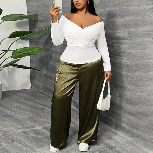 Sexy V - Neck Off Shoulder Long Sleeve Blouse - TayDiane