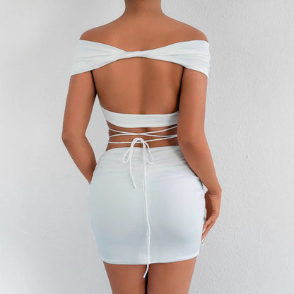 Sexy White Cutout Backless Skirt Set - TayDiane