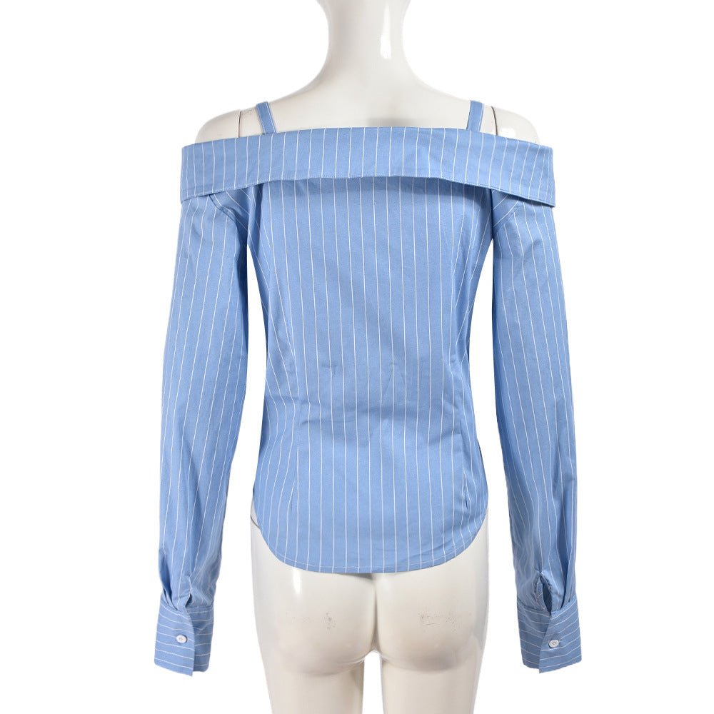 Sexy Women Clothing Shirt Long Sleeve Top off the Shoulder Personality Shirt Women - TayDiane