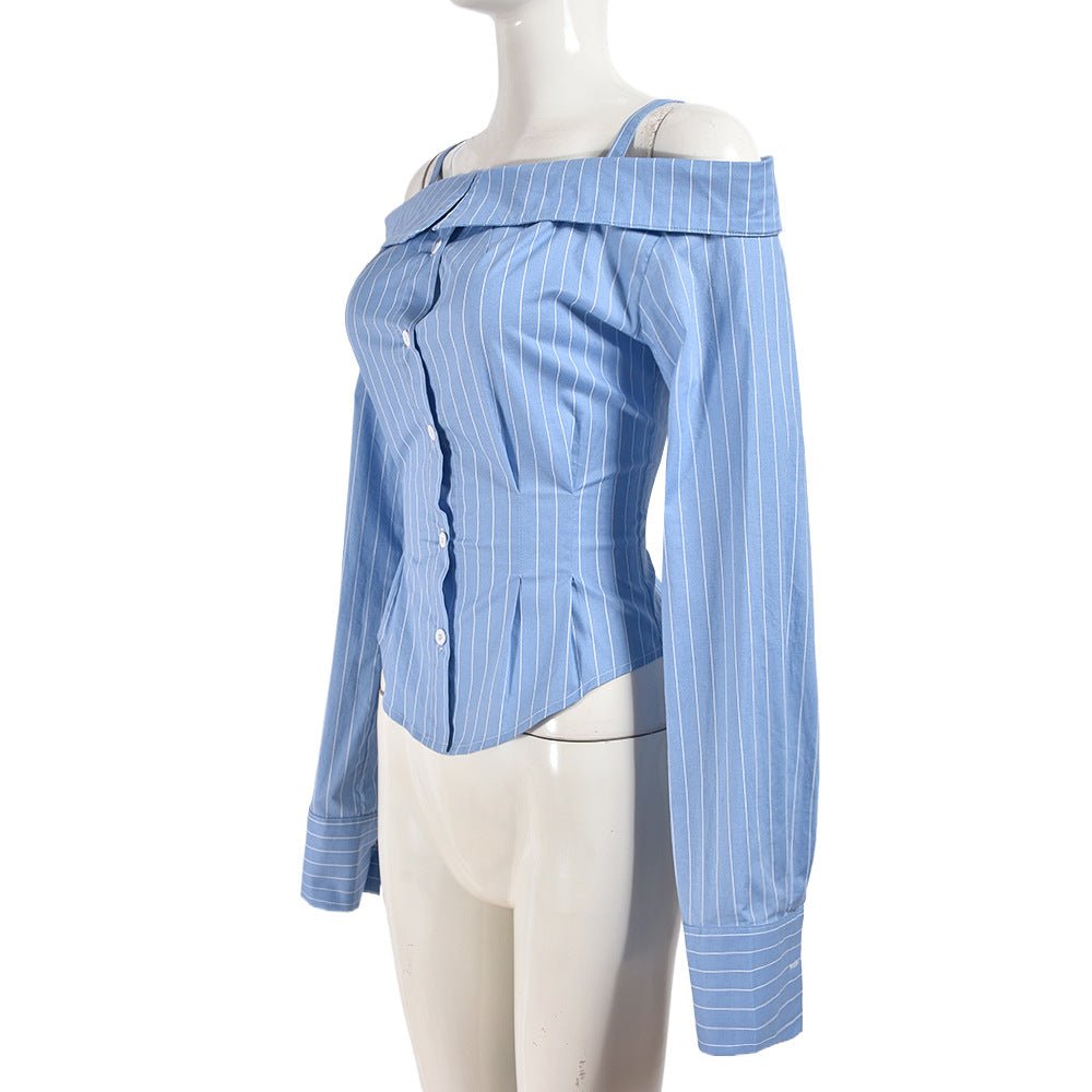 Sexy Women Clothing Shirt Long Sleeve Top off the Shoulder Personality Shirt Women - TayDiane