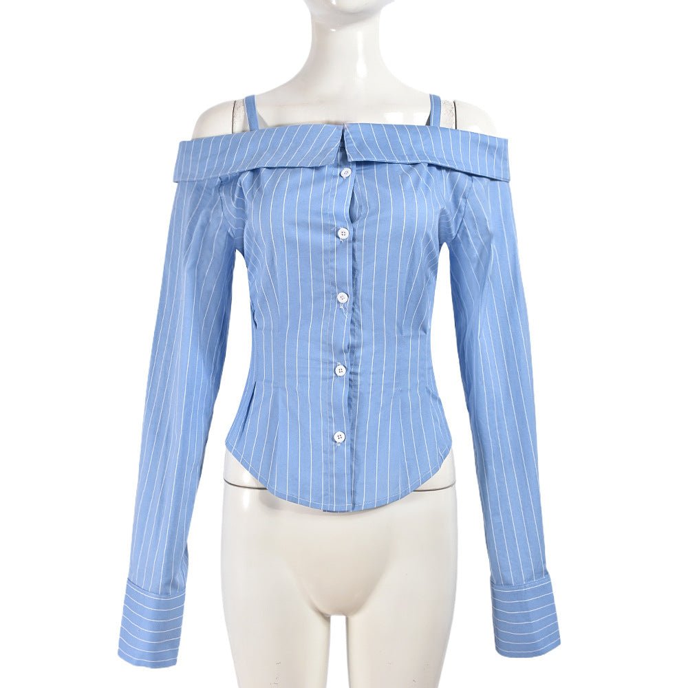 Sexy Women Clothing Shirt Long Sleeve Top off the Shoulder Personality Shirt Women - TayDiane