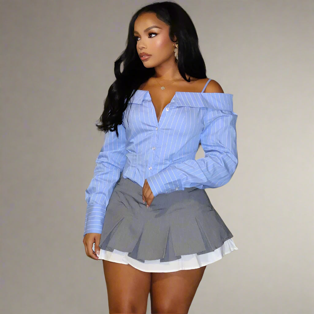 Sexy Women Clothing Shirt Long Sleeve Top off the Shoulder Personality Shirt Women - TayDiane