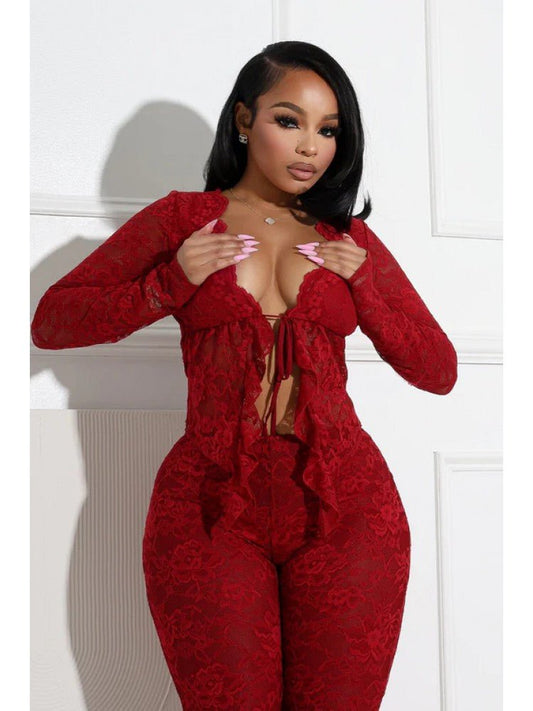 Sheer Lace Vixen Tie - Front Pant Set - TayDiane