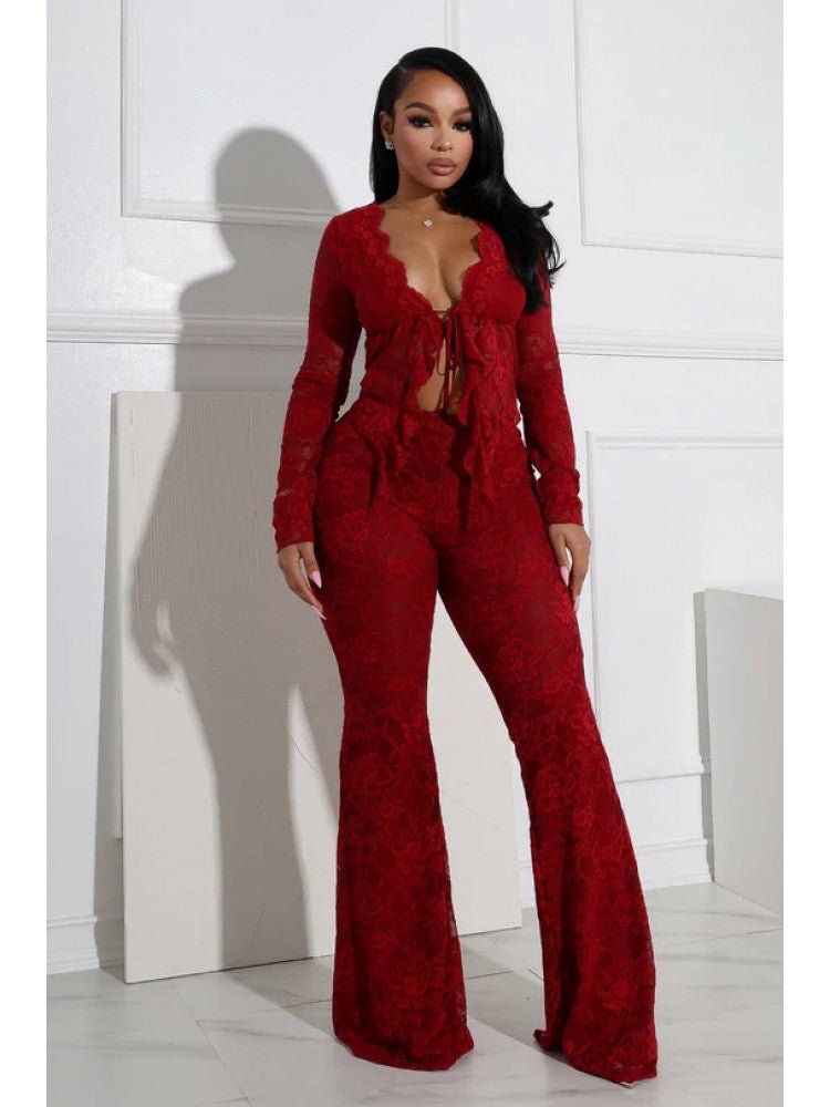 Sheer Lace Vixen Tie-Front Pant Set – Taydiane