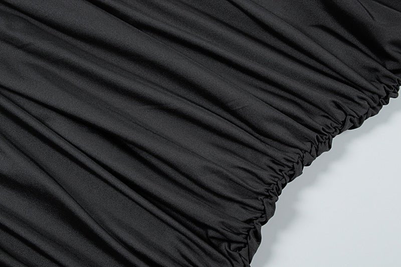 Sleek Satin High - Neck Asymmetrical Hem Dress - TayDiane