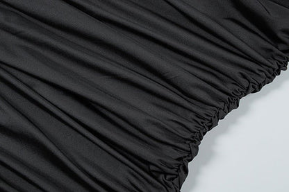 Sleek Satin High - Neck Asymmetrical Hem Dress - TayDiane