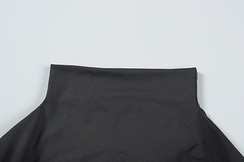Sleek Satin High - Neck Asymmetrical Hem Dress - TayDiane