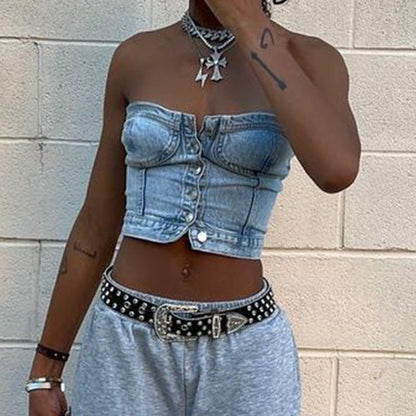 Slim Fit Denim Top - TayDiane