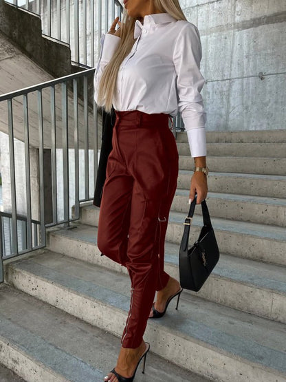 Slim Fit PU Leather Pants - TayDiane