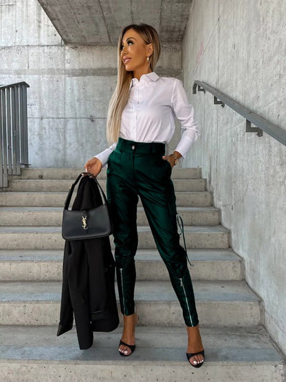 Slim Fit PU Leather Pants - TayDiane