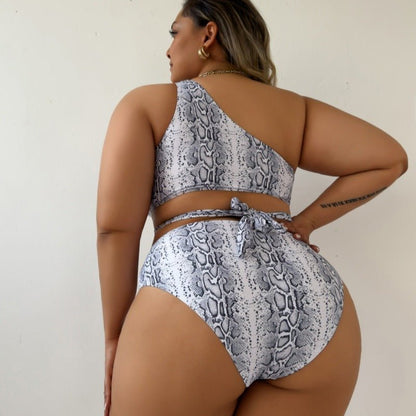 Snakeskin Asymmetric Cutout Print Bikini - TayDiane