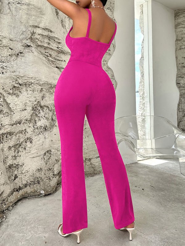 Solid Color Metal Suspenders Jumpsuit - TayDiane