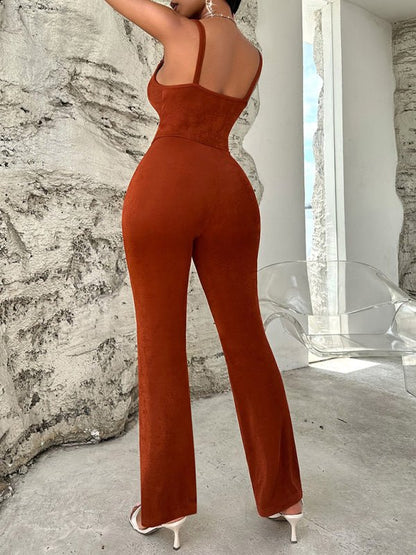 Solid Color Metal Suspenders Jumpsuit - TayDiane