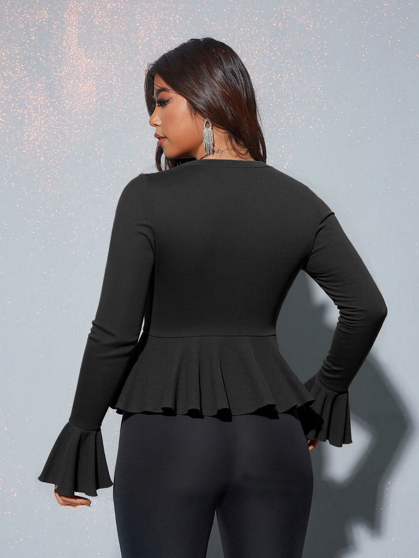 Sophia Ribbed Flare - Sleeve Button Top - TayDiane