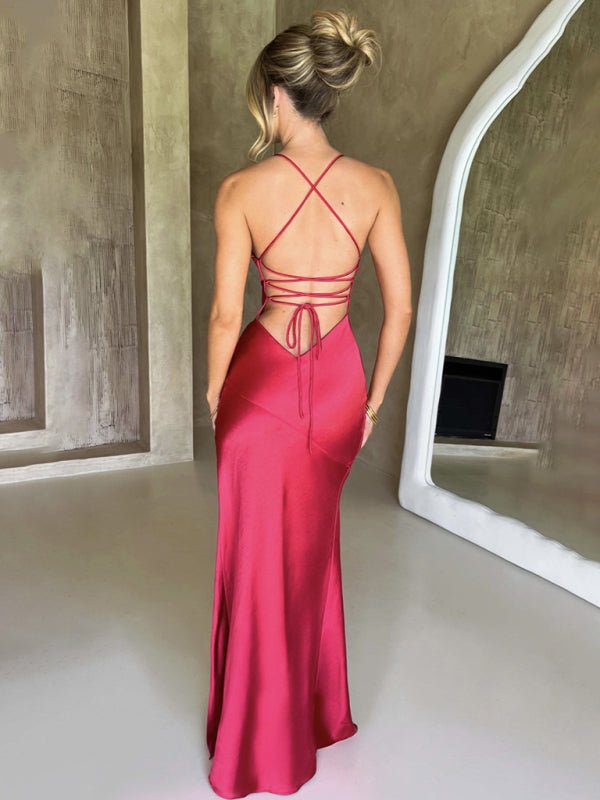 Spaghetti Strap V - Neck Backless Maxi Dress - TayDiane