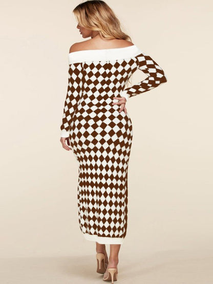 Strapless Long Sleeve Plaid Sweater Dress - TayDiane