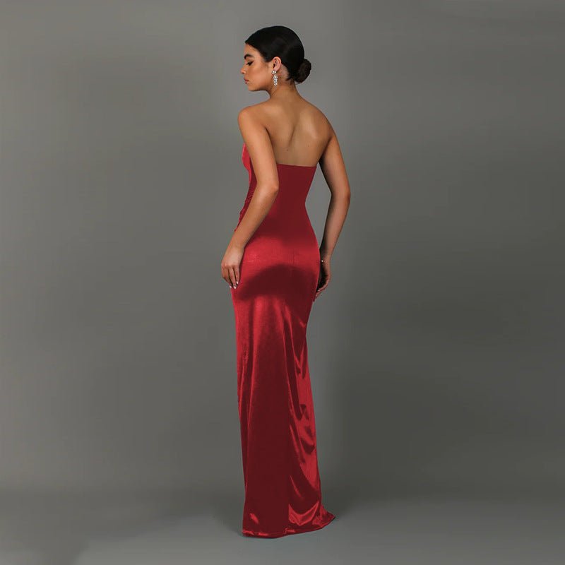 Strapless Satin Split Maxi Dress - Taydiane