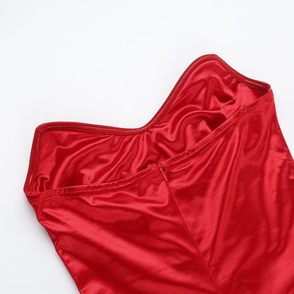 Strapless Satin Split Maxi Dress - Taydiane