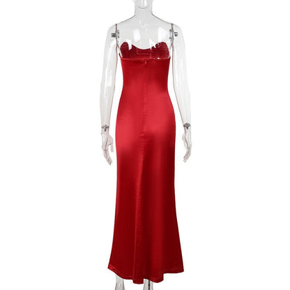 Strapless Satin Split Maxi Dress - Taydiane