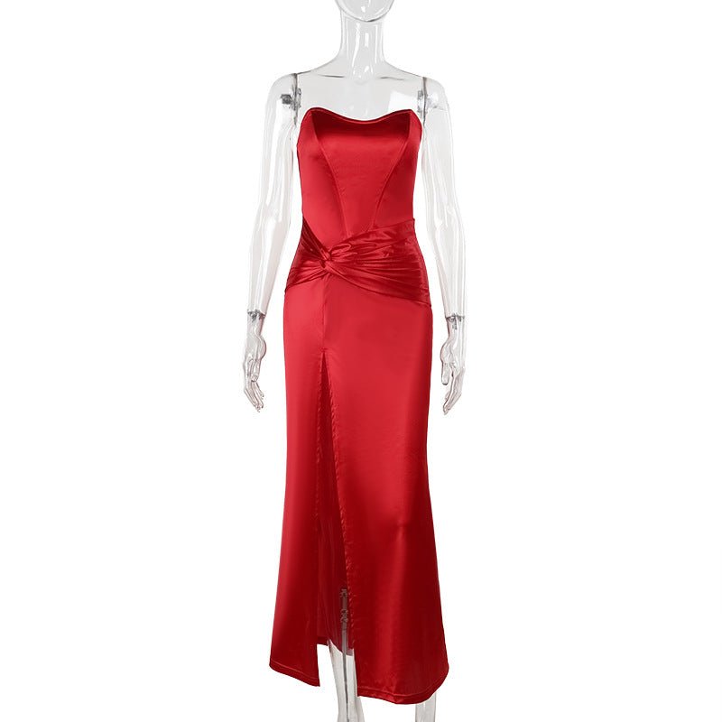 Strapless Satin Split Maxi Dress - Taydiane