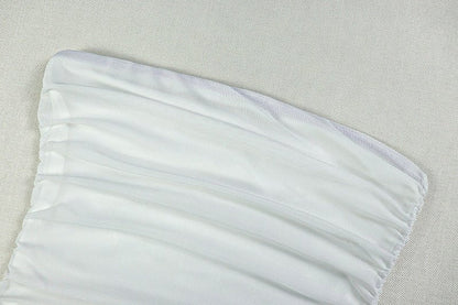 Strapless White Draped Shoulder Maxi Dress - TayDiane
