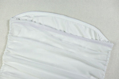 Strapless White Draped Shoulder Maxi Dress - TayDiane