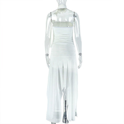 Strapless White Draped Shoulder Maxi Dress - TayDiane