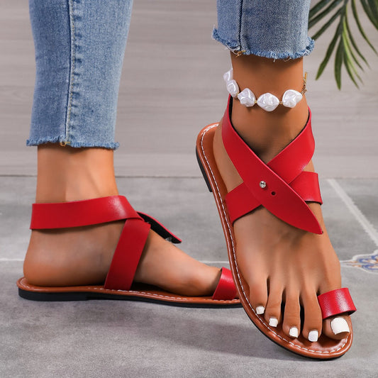 Strappy Toe Loop Flat Sandals - Taydiane