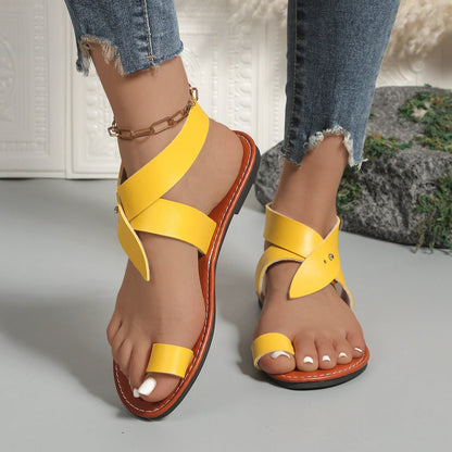 Strappy Toe Loop Flat Sandals - Taydiane