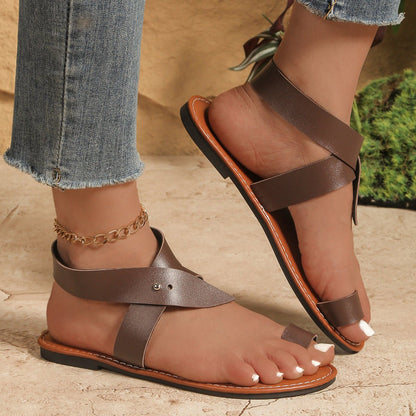 Strappy Toe Loop Flat Sandals - Taydiane