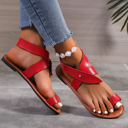 Strappy Toe Loop Flat Sandals - Taydiane