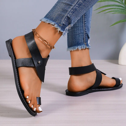 Strappy Toe Loop Flat Sandals - Taydiane