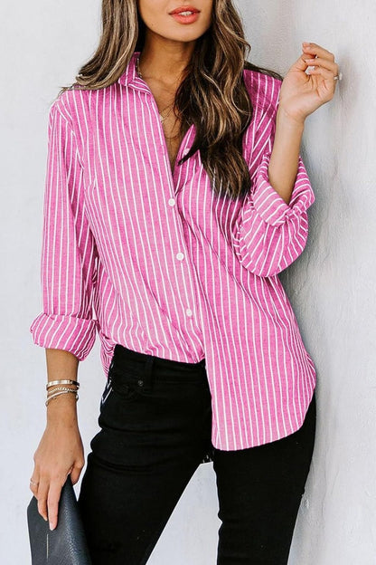 Striped Button Up Long Sleeve Shirt - TayDiane