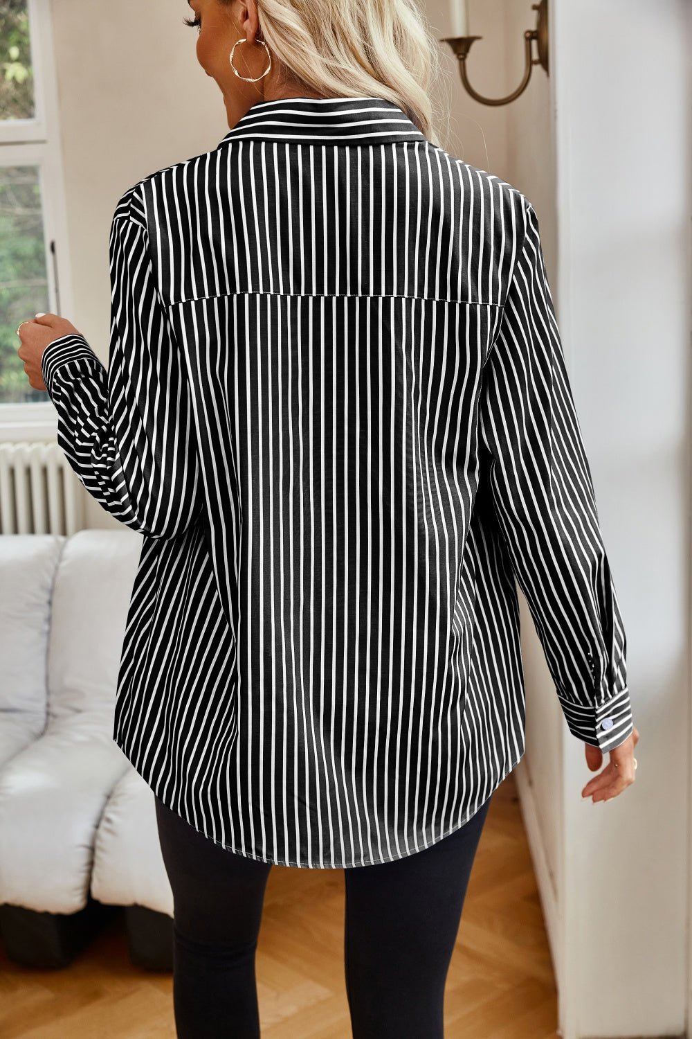 Striped Button Up Long Sleeve Shirt - TayDiane