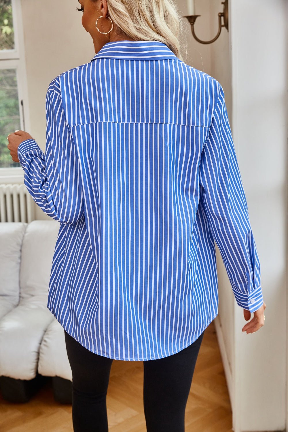 Striped Button Up Long Sleeve Shirt - TayDiane