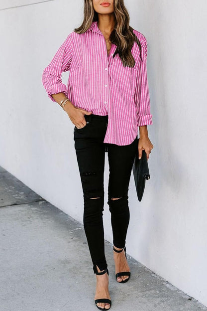 Striped Button Up Long Sleeve Shirt - TayDiane