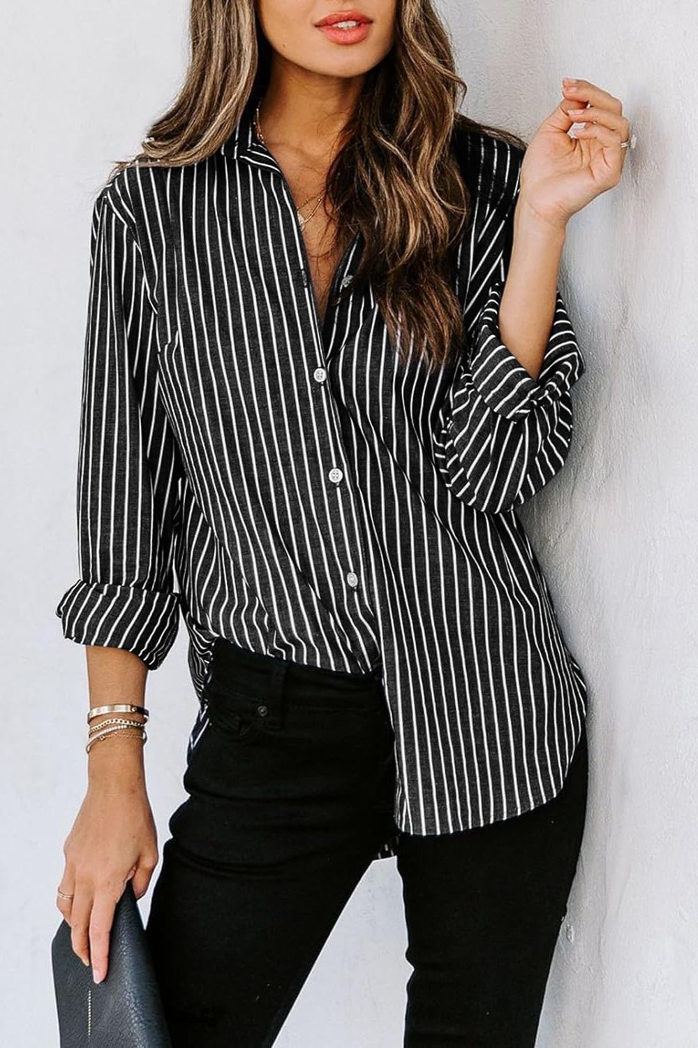 Striped Button Up Long Sleeve Shirt - TayDiane