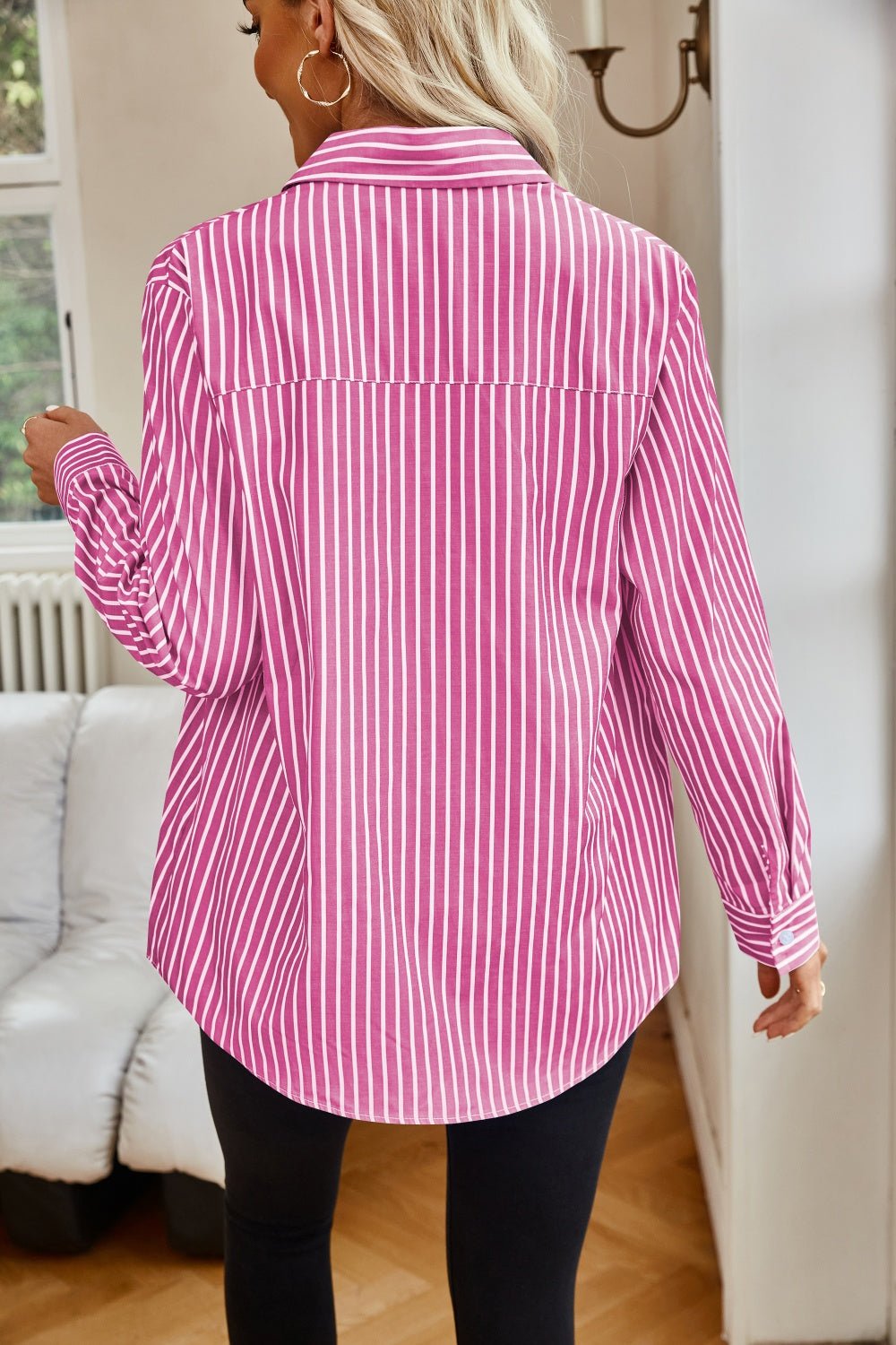 Striped Button Up Long Sleeve Shirt - TayDiane