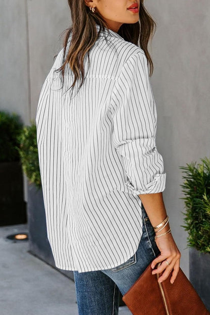 Striped Button Up Long Sleeve Shirt - TayDiane