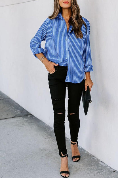 Striped Button Up Long Sleeve Shirt - TayDiane