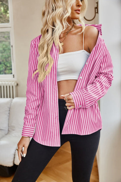 Striped Button Up Long Sleeve Shirt - TayDiane