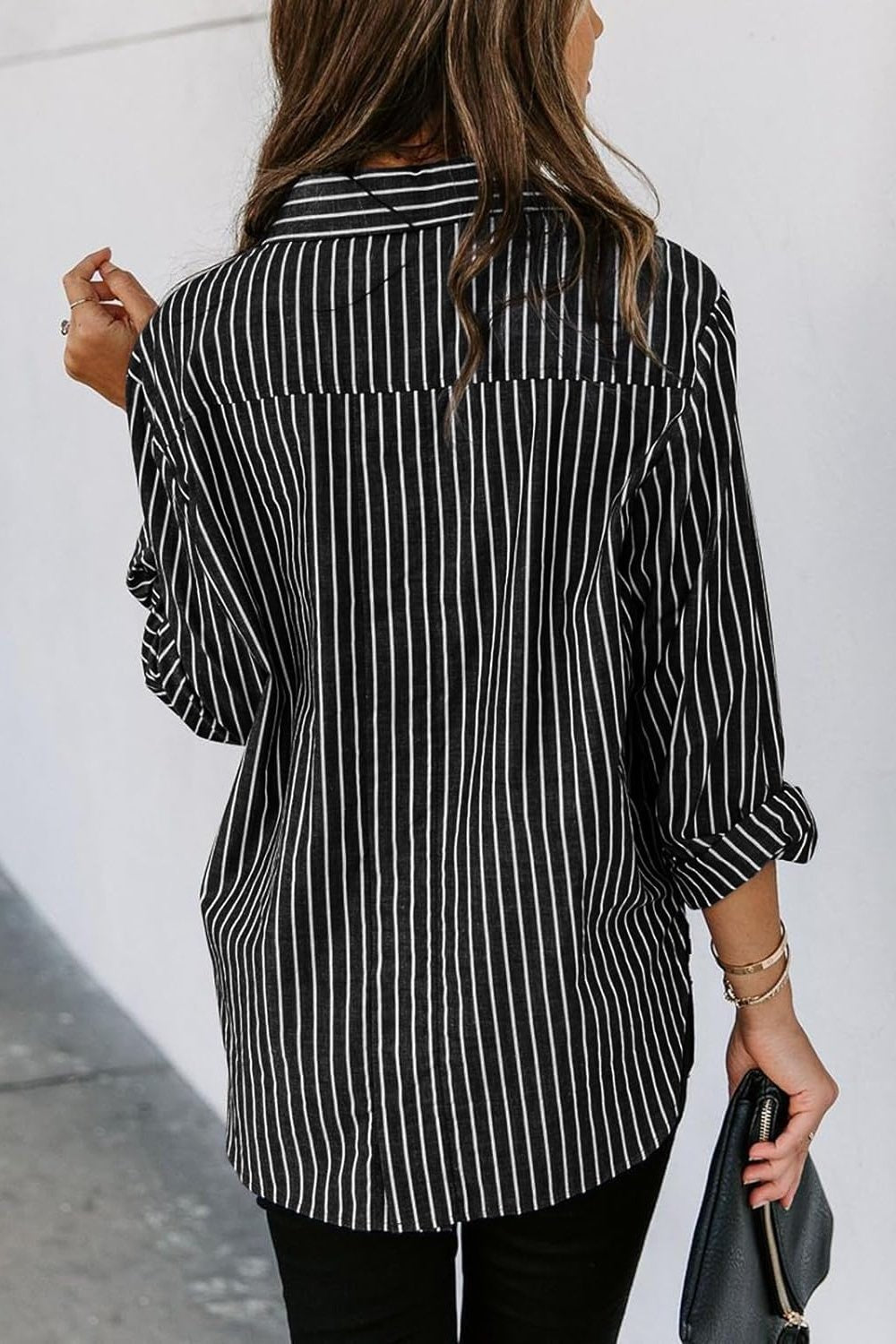 Striped Button Up Long Sleeve Shirt - TayDiane