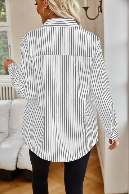 Striped Button Up Long Sleeve Shirt - TayDiane